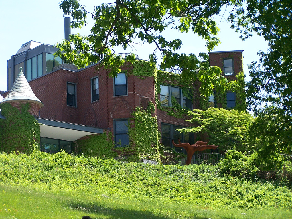 The deCordova Sculpture Park and Museum on the southern shore of Flint's Pond in Lincoln, Massachusetts — site of the DeCordova New England Biennial across its five editions from 2010 to 2019.