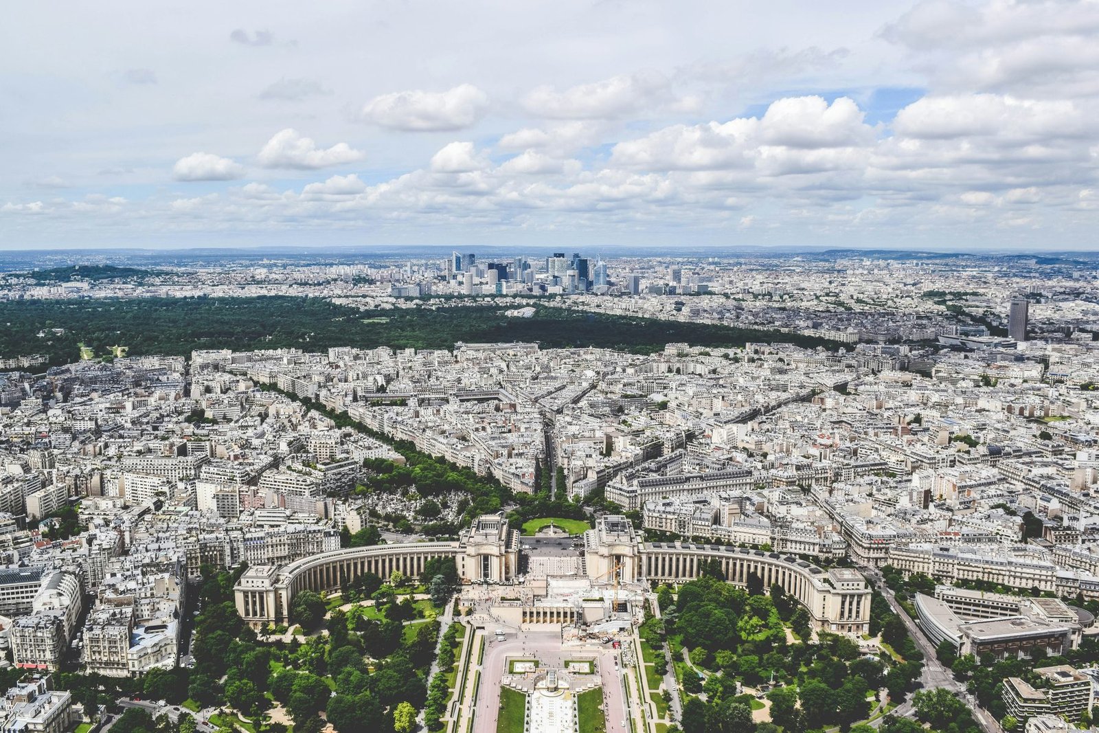 The Trocadéro gardens and the curved Palais de Chaillot seen from above