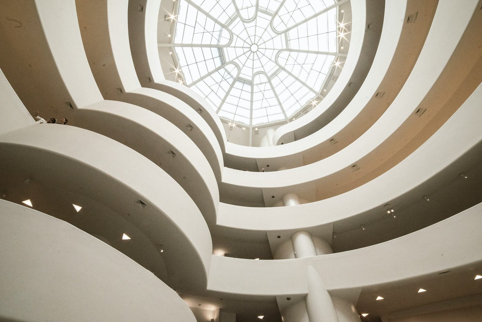 The spiral ramps and skylight of the Guggenheim Museum